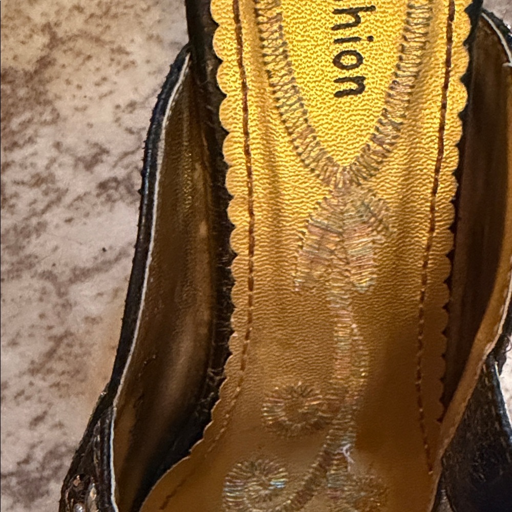 John Fashion Women's Black and Gold Embellished Mules - Picture 3 of 9